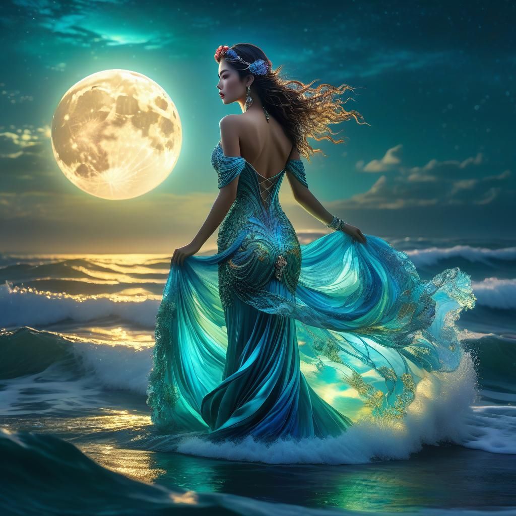 Ocean Goddess in Moonlight: Psychedelic Holographic Art