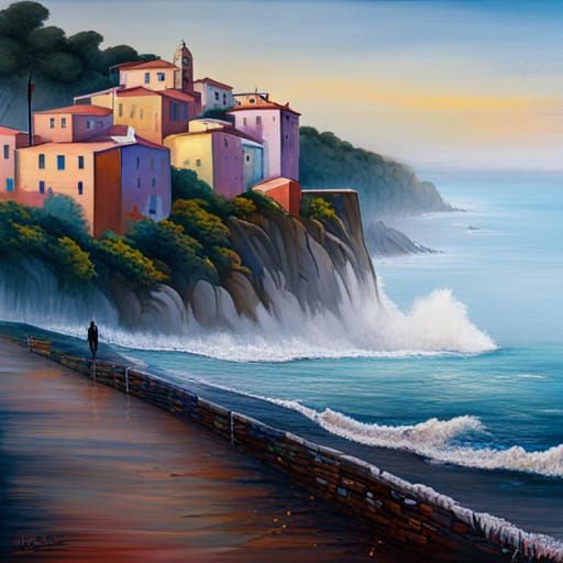 Mediterranean Walker in Sparkling Fog, Detailed Digital Art