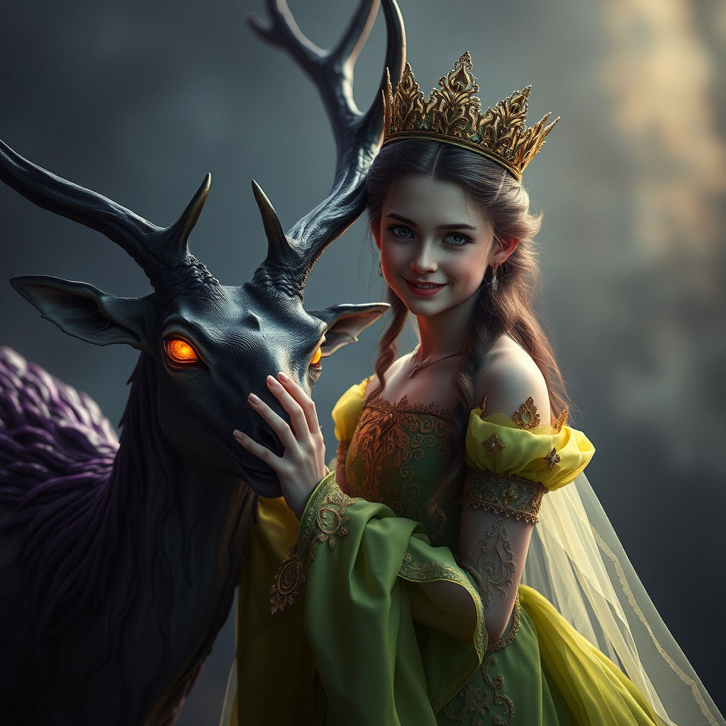 Vampire Princess with Undead Deer: Dark Fantasy Art