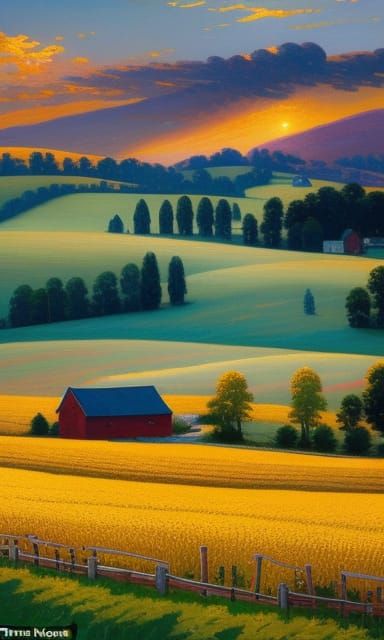 Golden Sunset Over Wheat Fields: A Rural Landscape