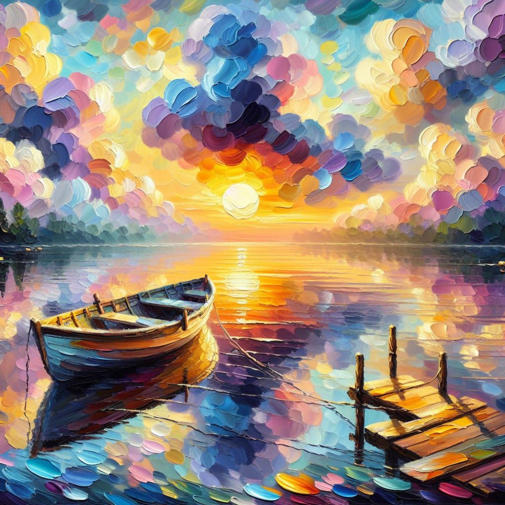 Tranquil Morning Lake in Impasto Oil