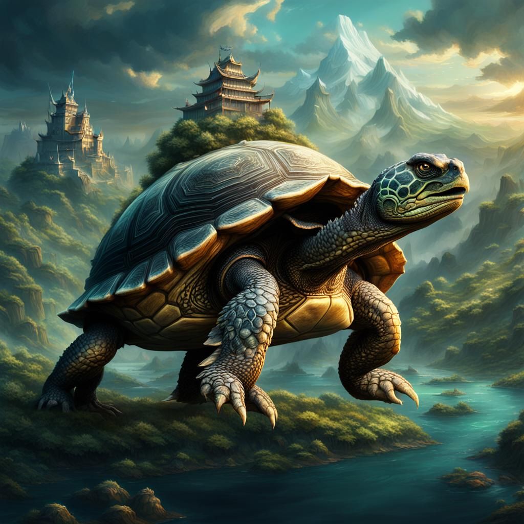 Epic World Turtle Dragon: Digital Matte Painting