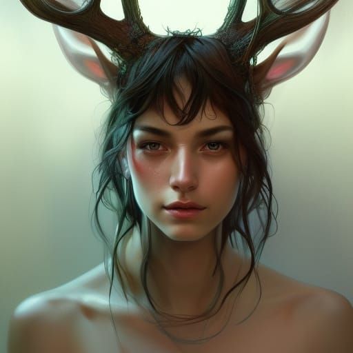 Deer-Human Hybrid Portrait in Hyperdetailed Style