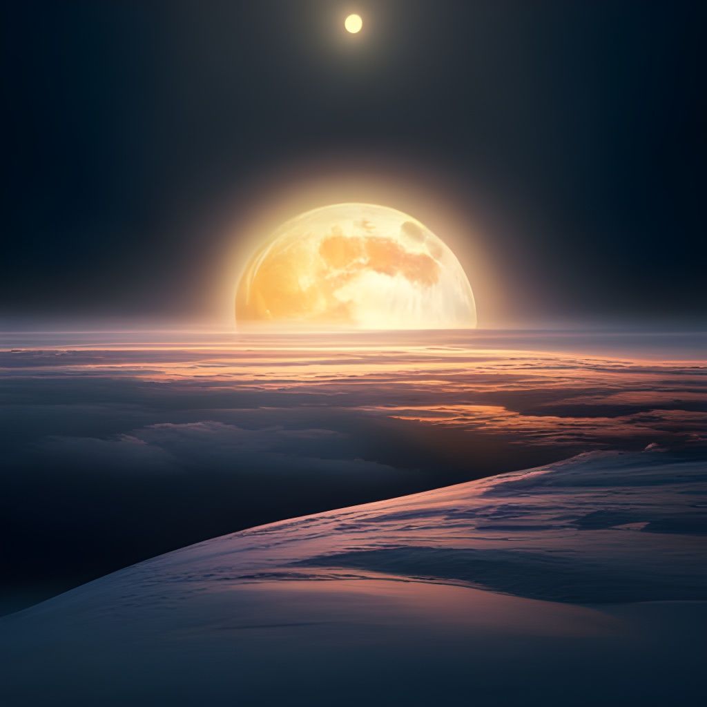 Glowing Sun and Moon in Dramatic Night Sky