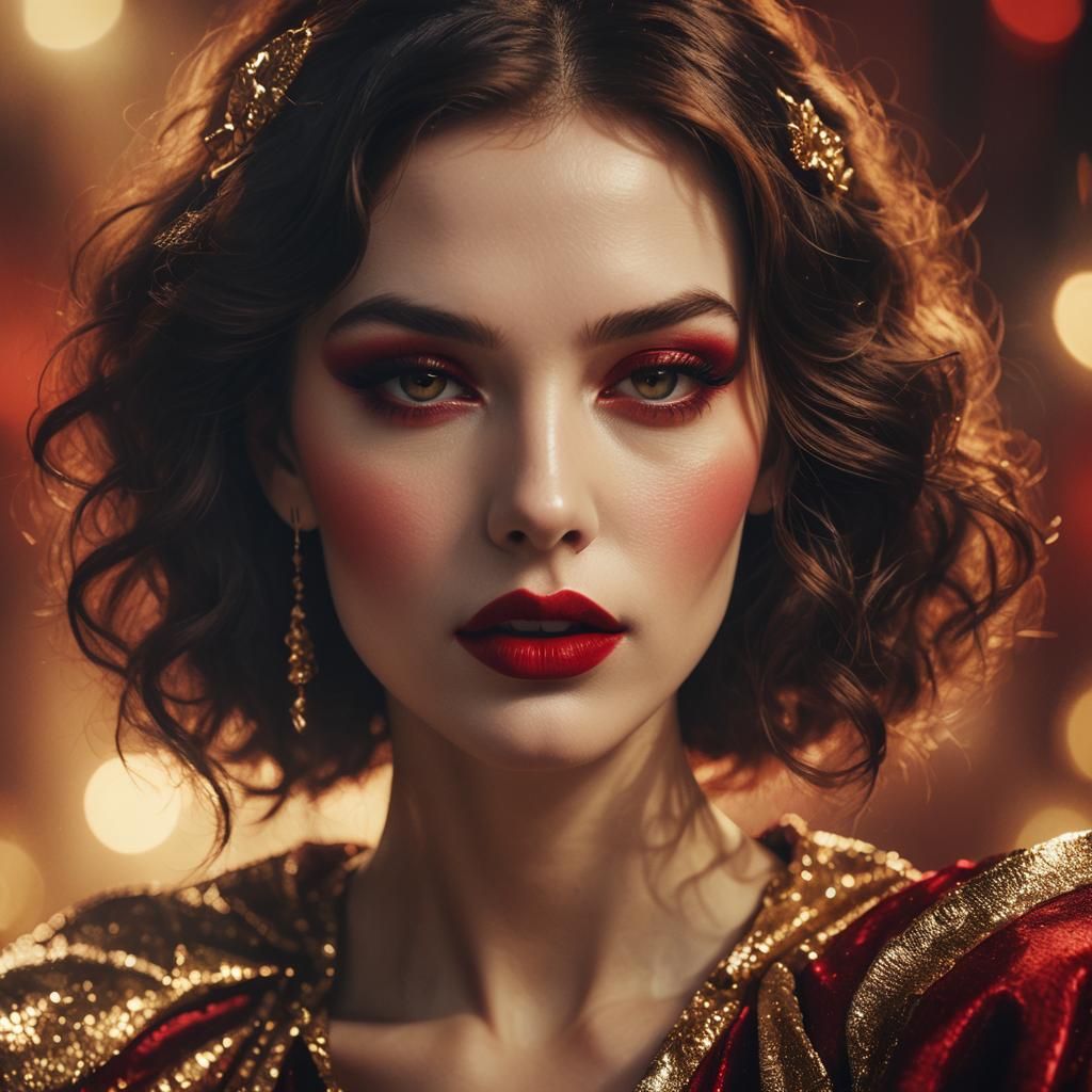 Crimson Lips in Golden Light: A Cinematic Still