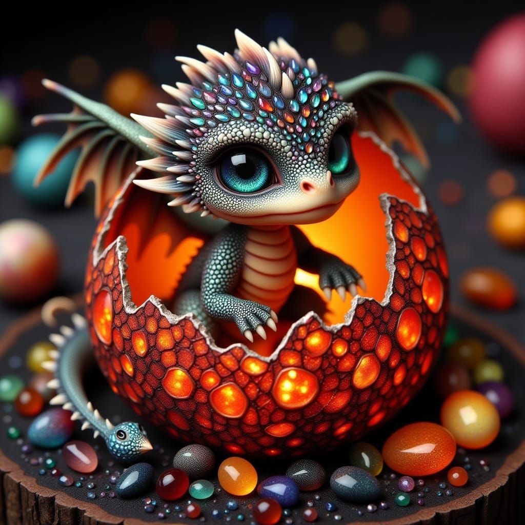 Majestic Baby Lava Dragon in Hyper-Detailed Fantasy Scene