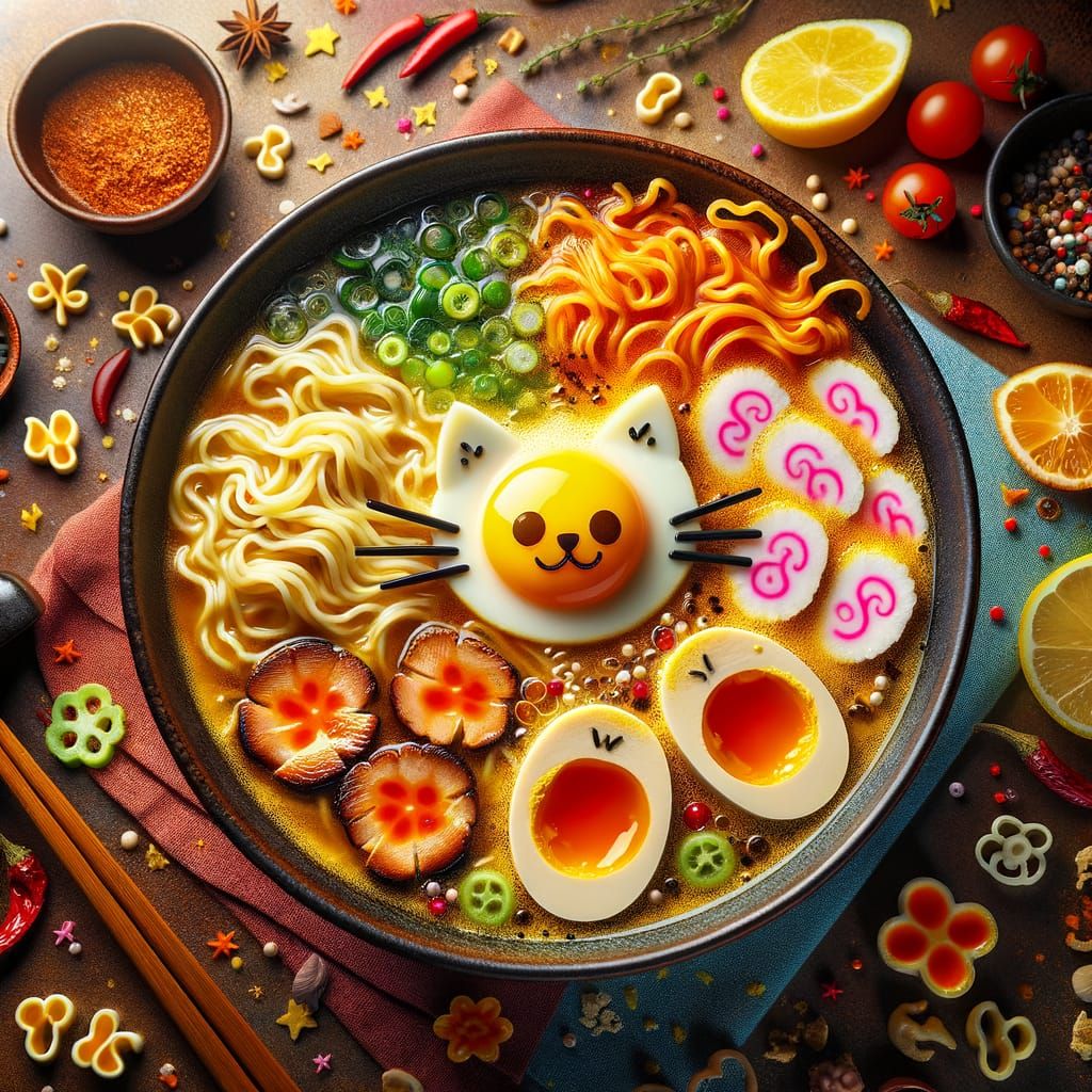 Ramen Noodles with Cat-Shaped Eggs