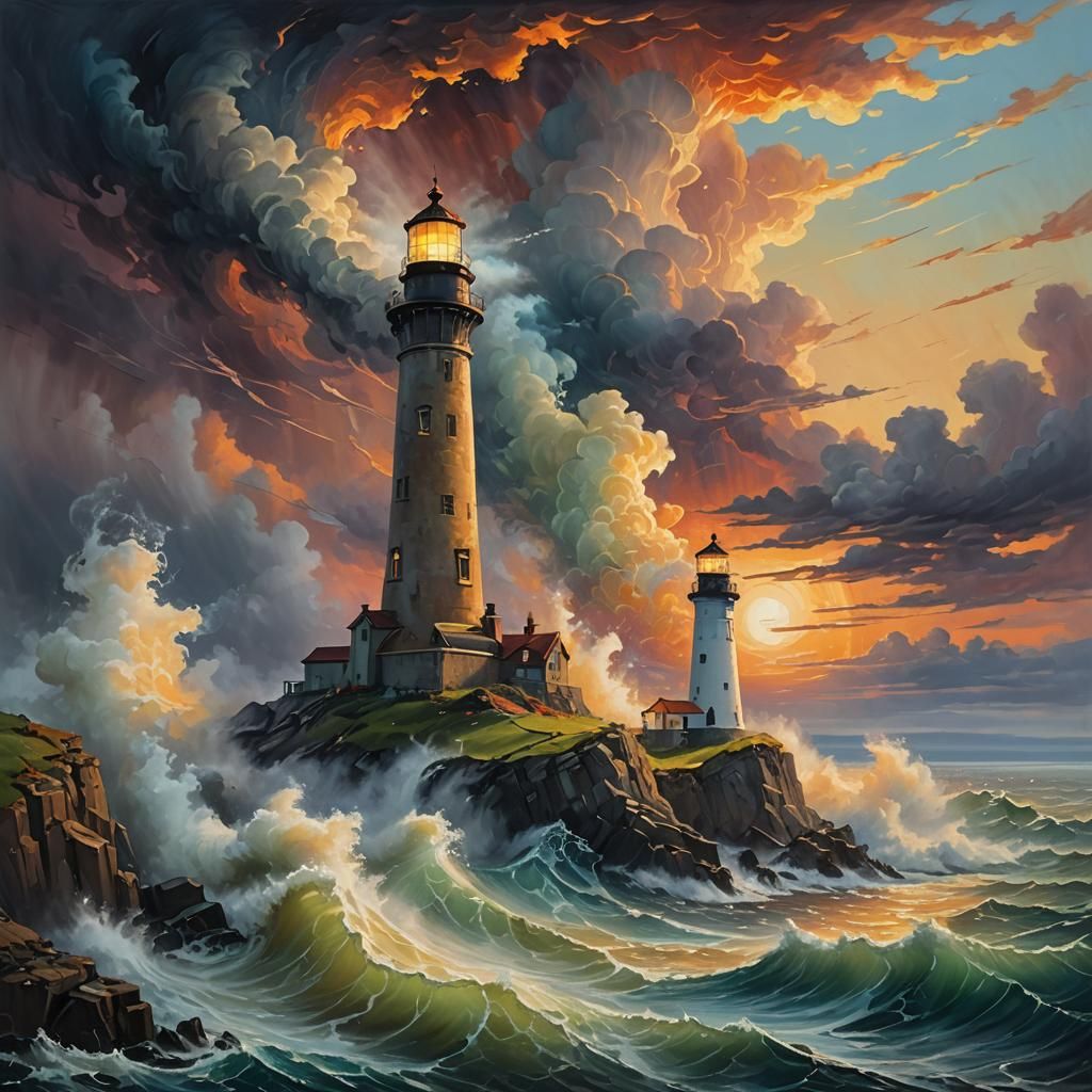 Surreal Lighthouse on Melting Cliff in Twilight