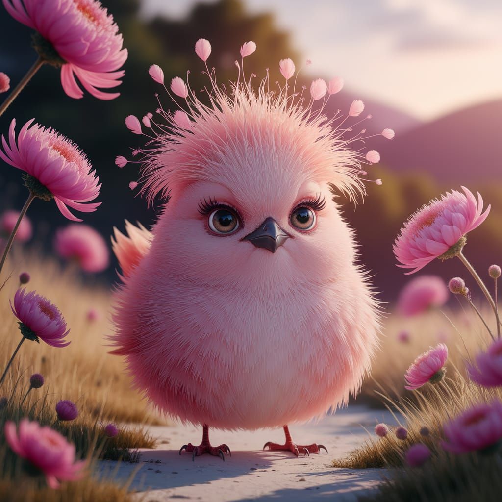 Charming Red Bird Watercolor Painting with Pink Flowers