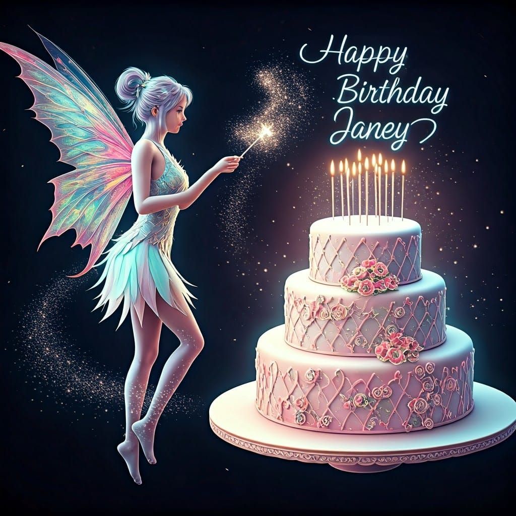 Iridescent Fairy Writes Happy Birthday in Stardust