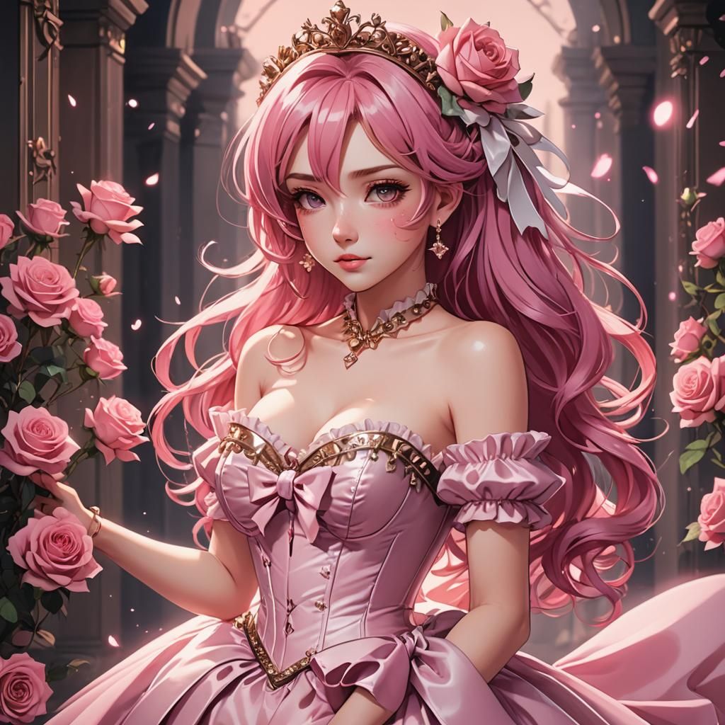 Girl in Pink Corset Dress Anime Style