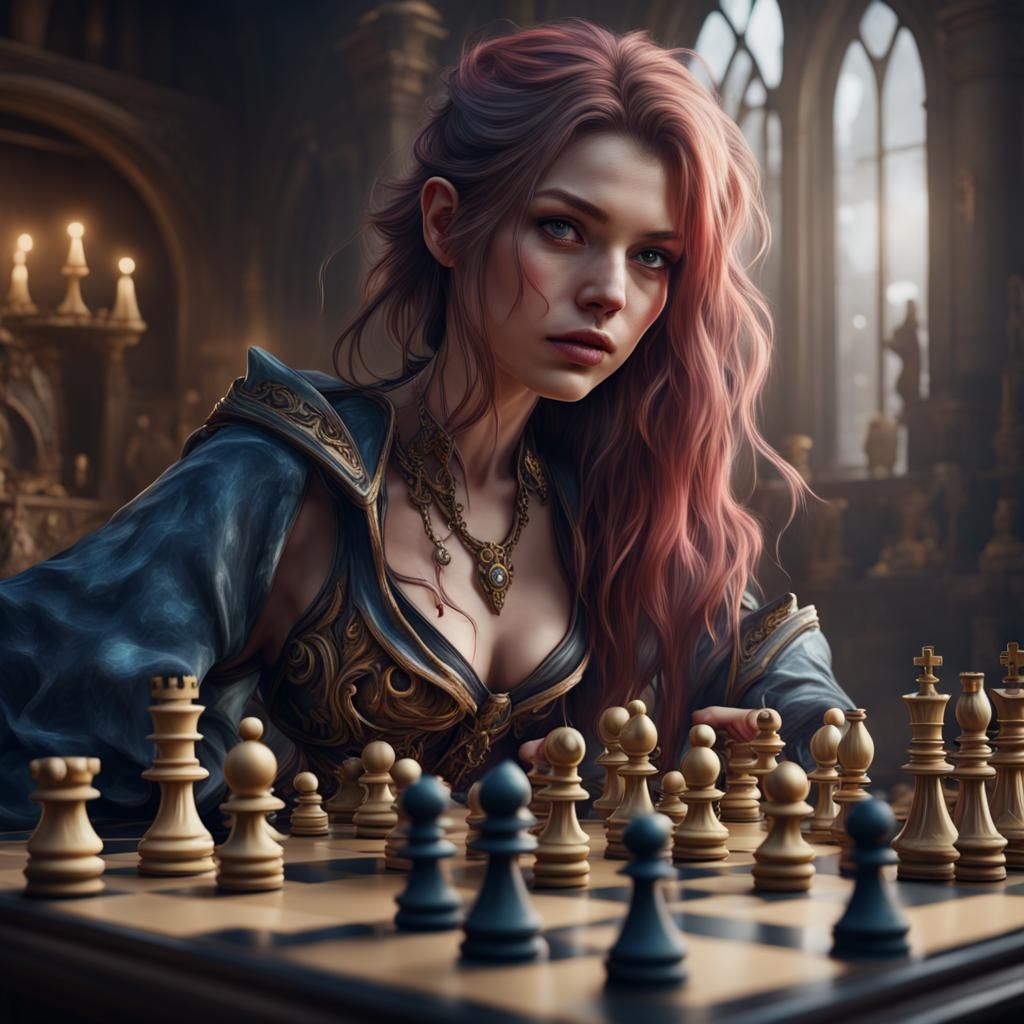 Chess Piece Girl in Detailed Matte Painting