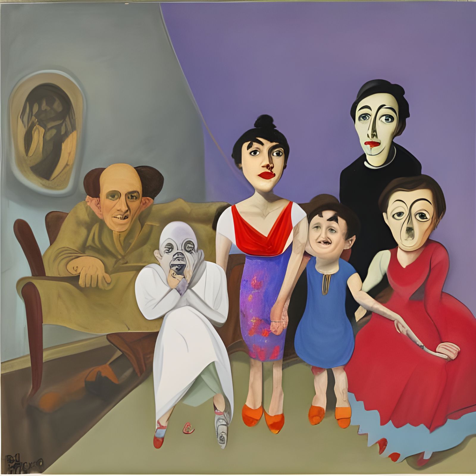 Eerie Family Portrait in Folk Art Style