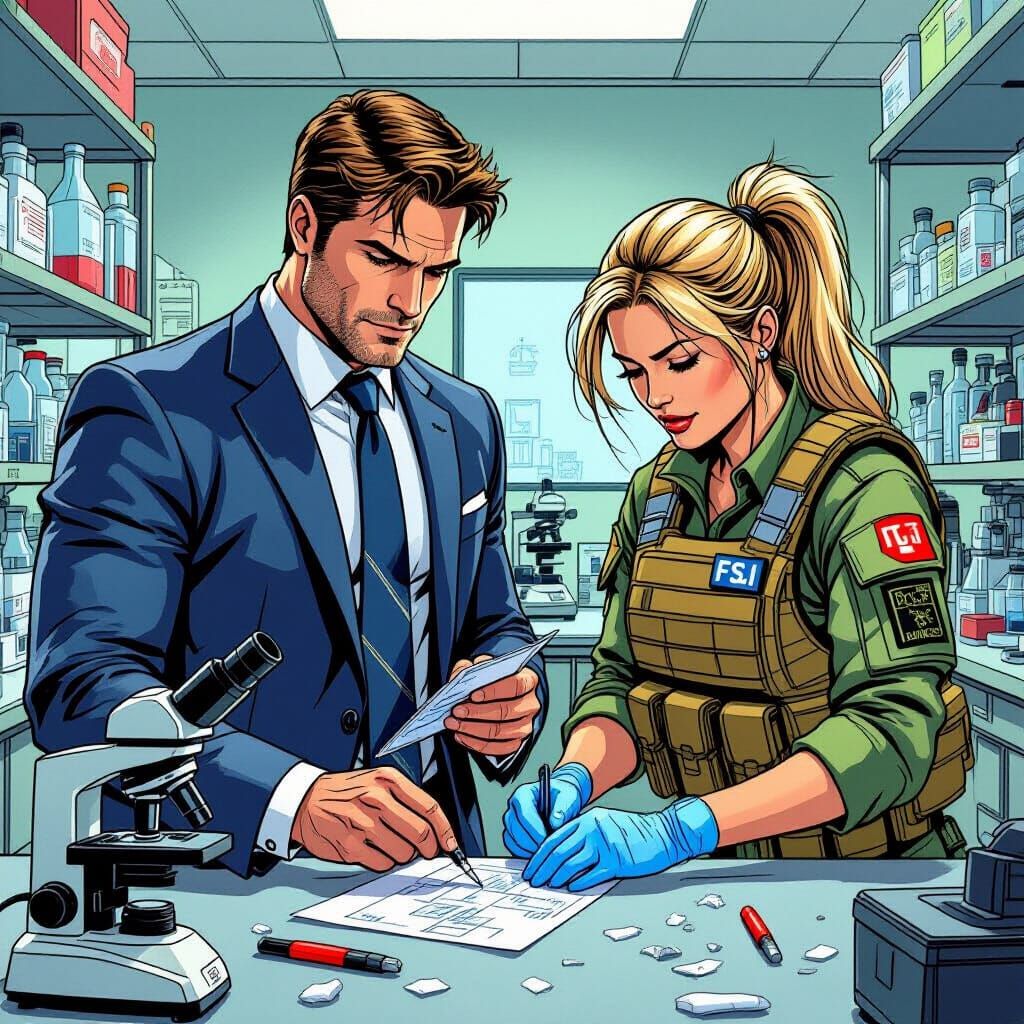CSI Agents Examine Evidence in Comic Book Style