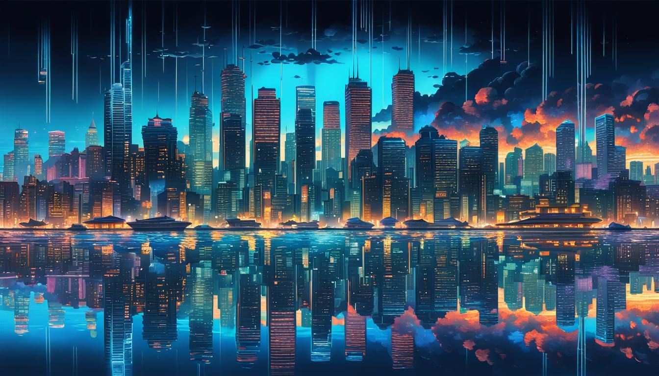 Upside Down Cyberpunk City Reflection at Night