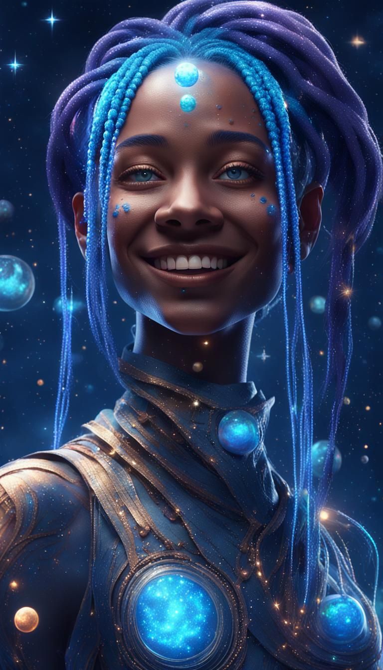 Alien Girl with Blue Braids in 16-bit Style