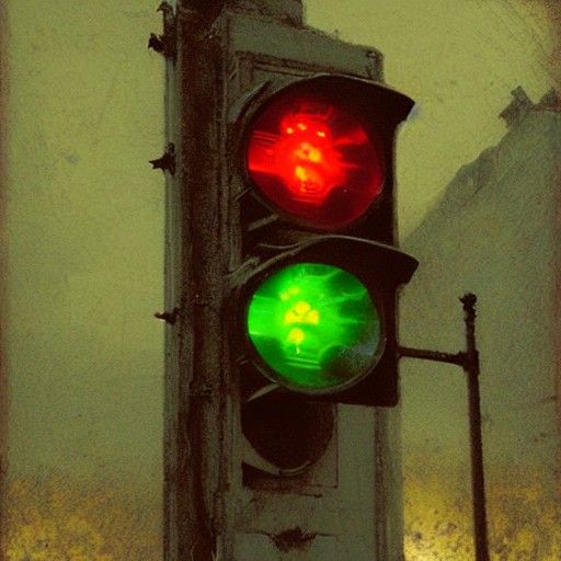 Horrific 4D Traffic Light in Engraving Style