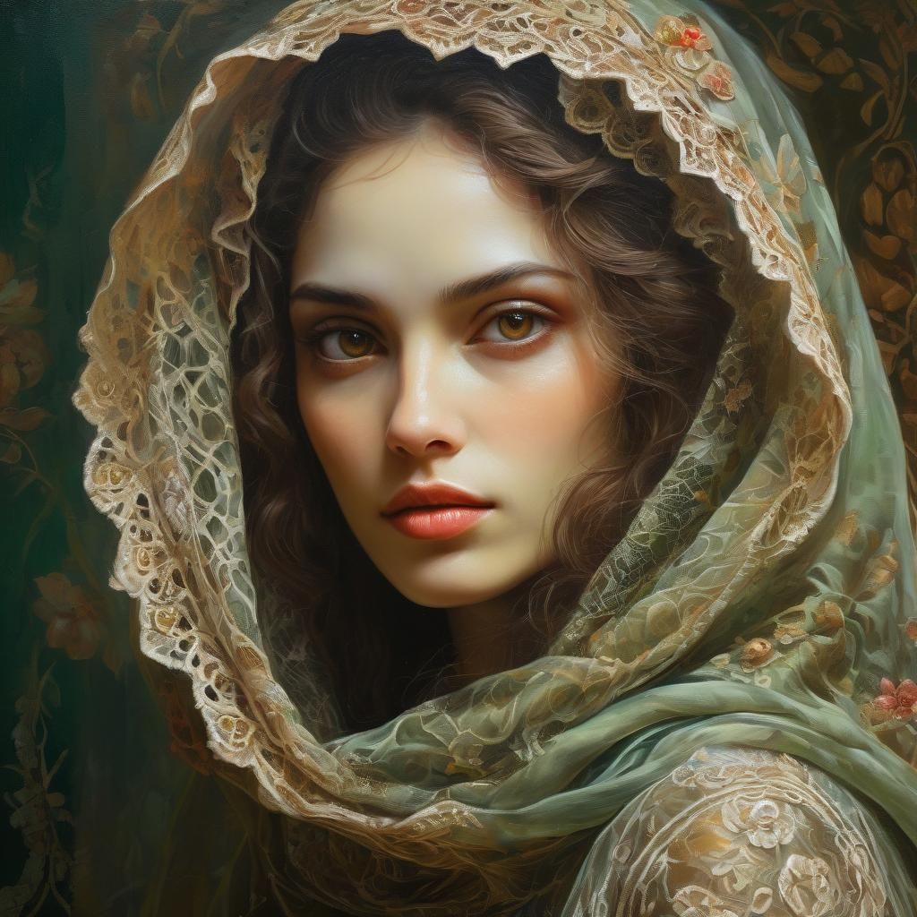 Enigmatic Woman in Romantic Oil Painting