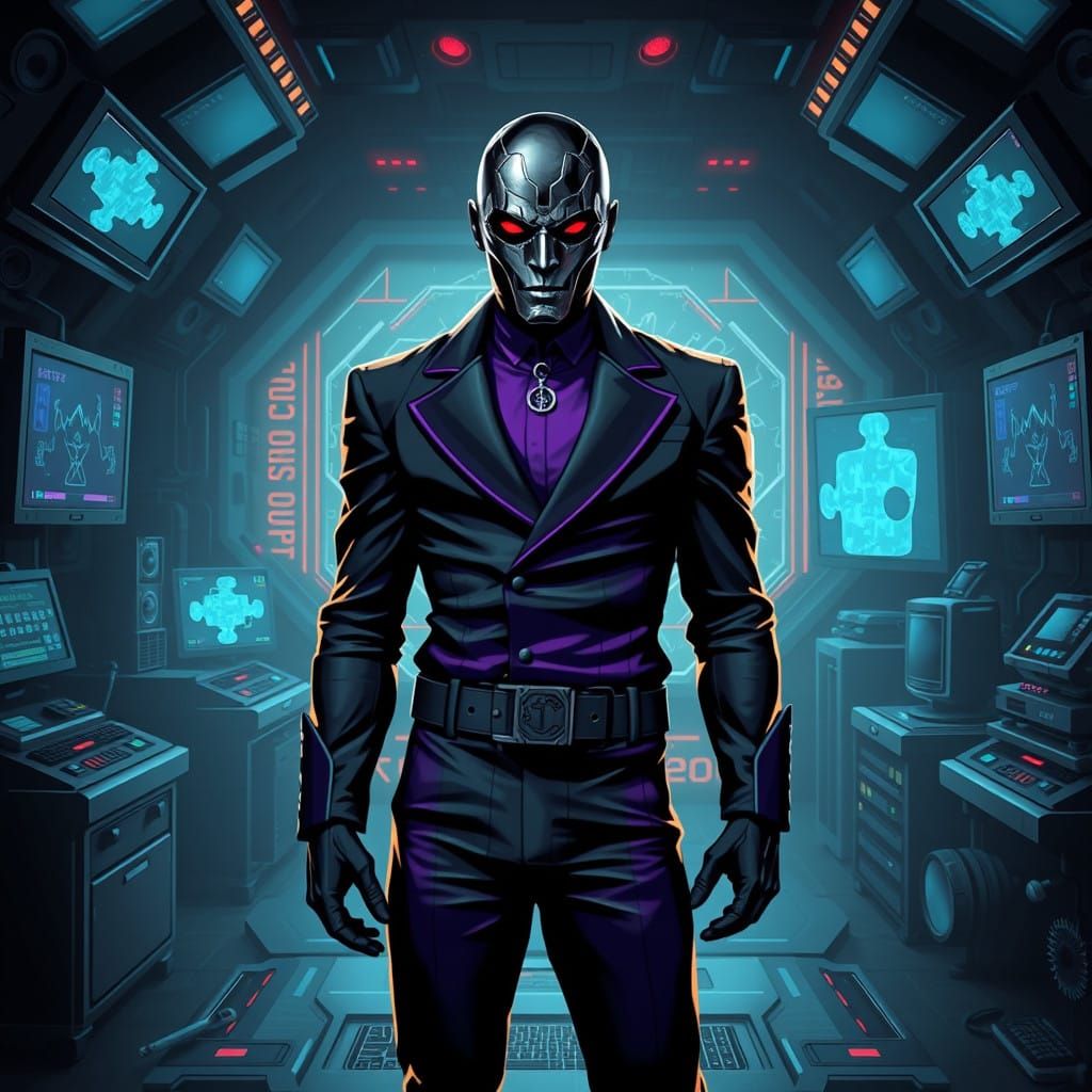 Cyberpunk Genius Mastermind in High-Tech Lair