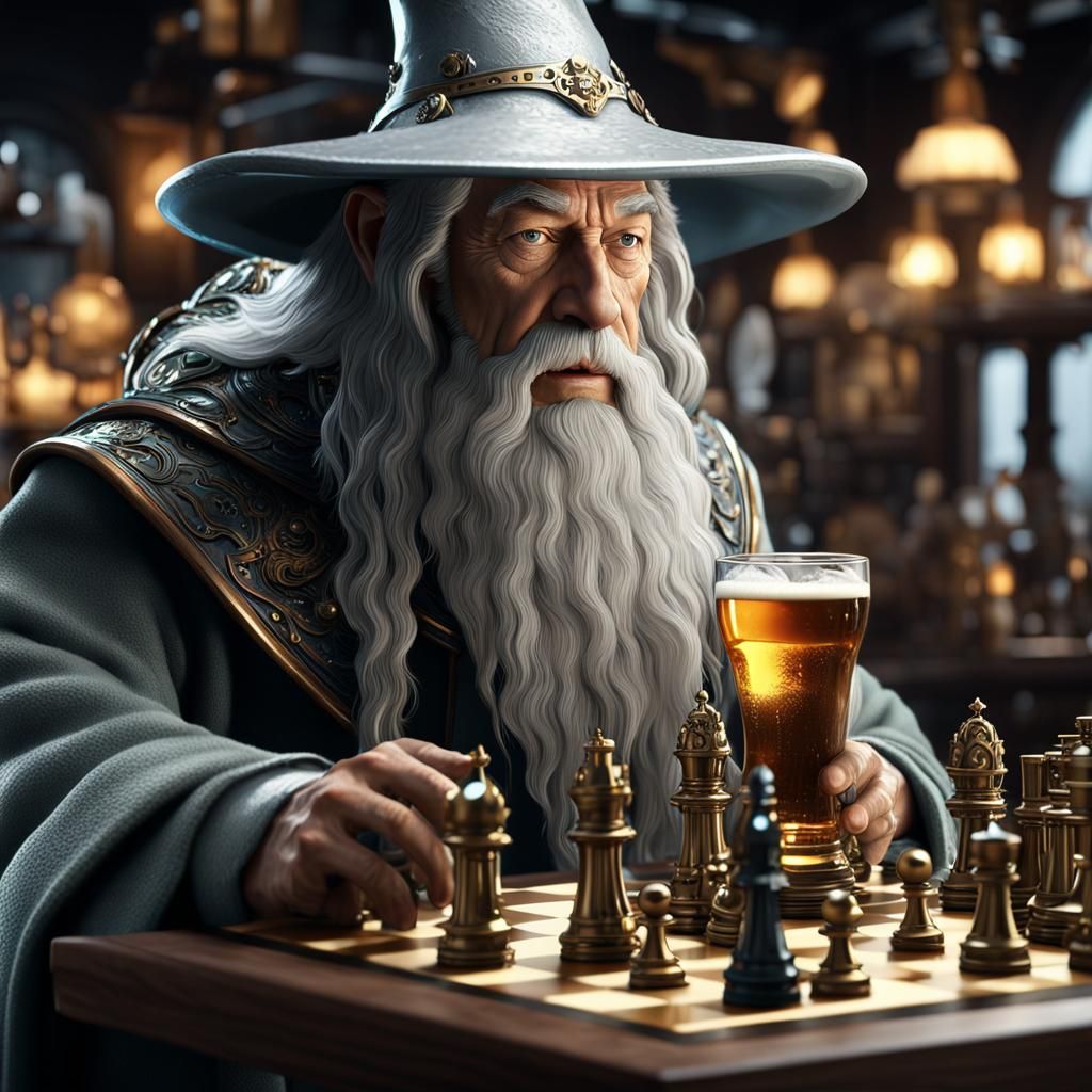 Gandalf and Rick Sanchez in Sci-Fi Chess Match