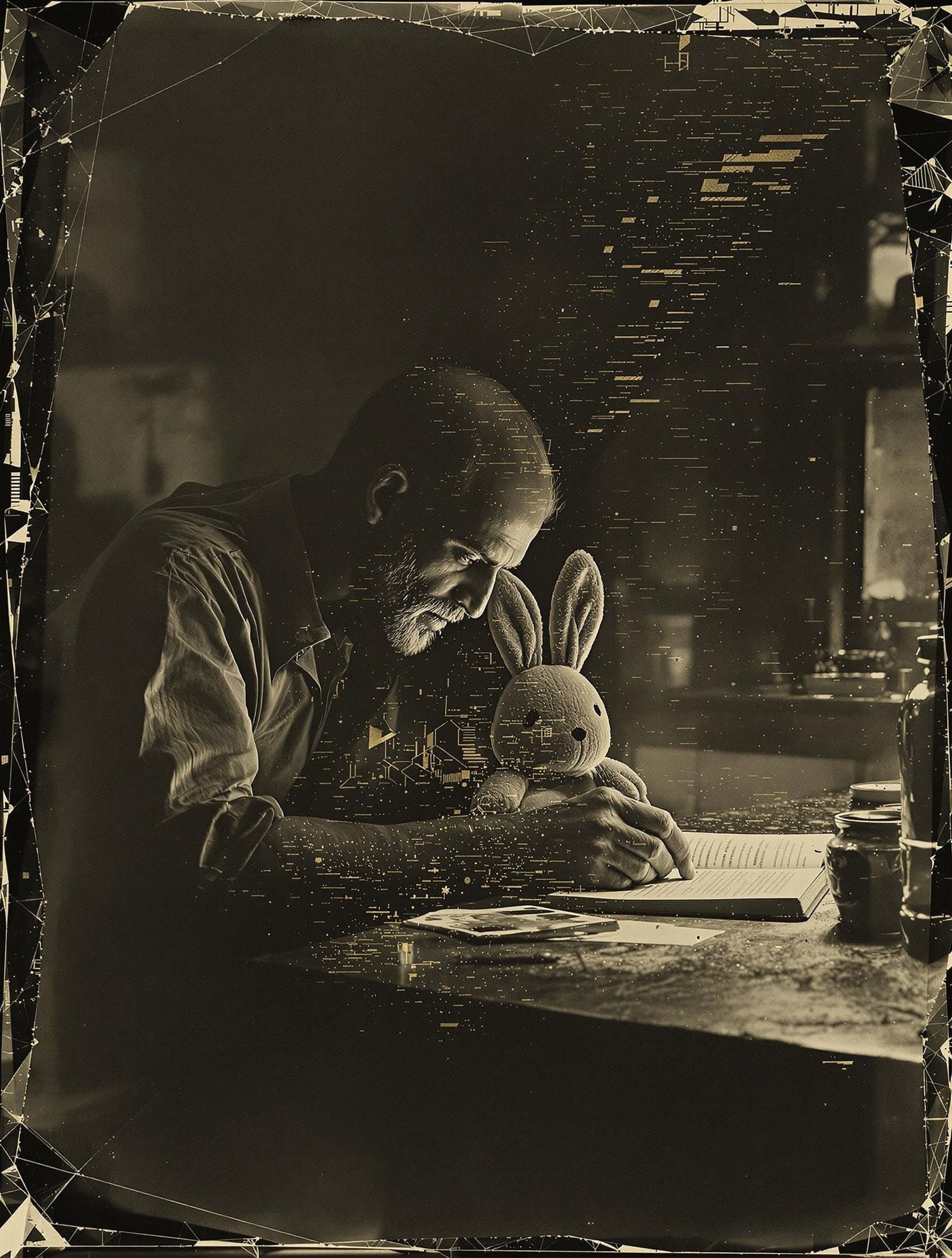 Wet-Plate Photo of Father and Daughter with Data Tear