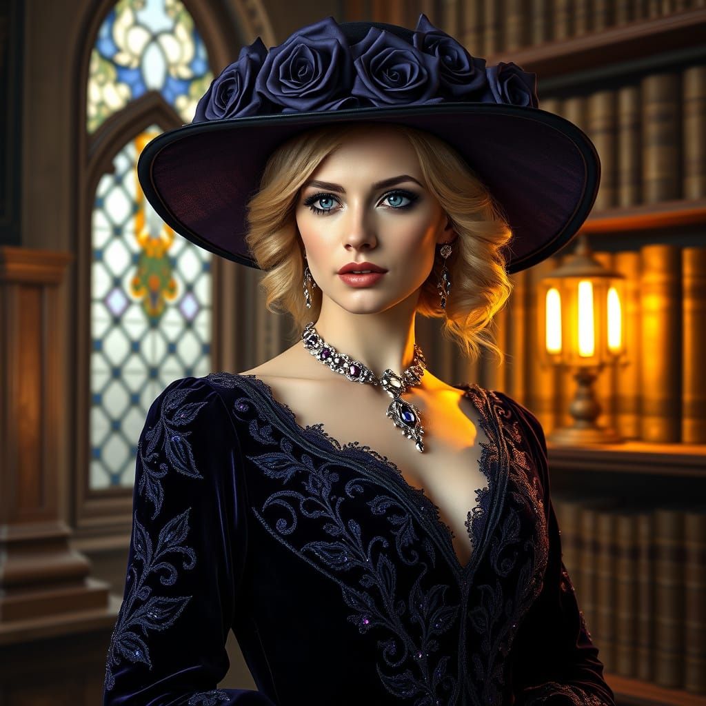 A dramatic, fine art portrait of a regal caucasic woman with...