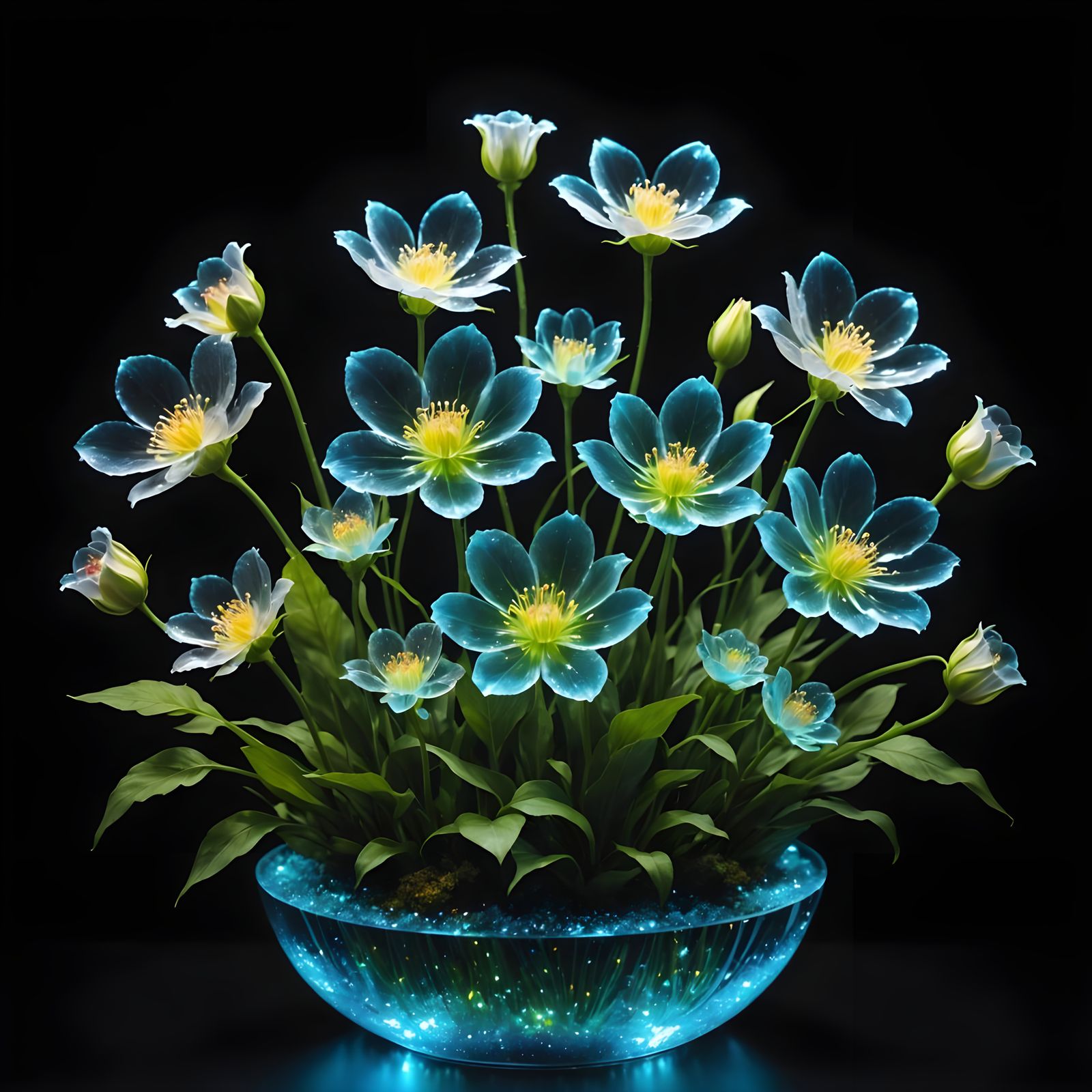 Magical Transparent Flower Arrangement Glowing Brightly