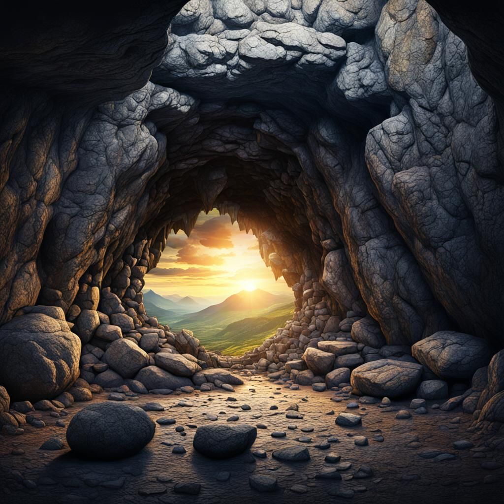 Epic Cinematic Jesus Cave with Stone Door