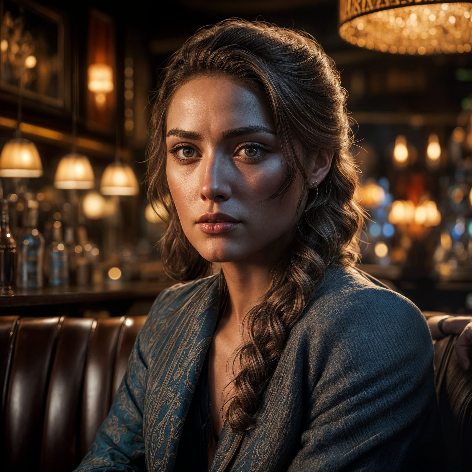 Girl in Bar: Hyperrealistic Portrait with Dynamic Lighting