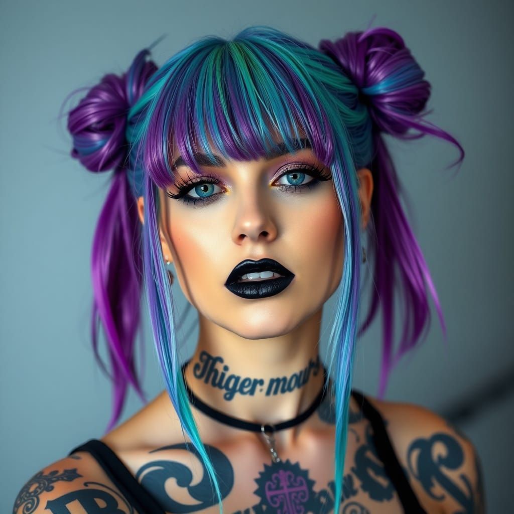 Cyberpunk Punk Woman with Vibrant Hair and Tattoos
