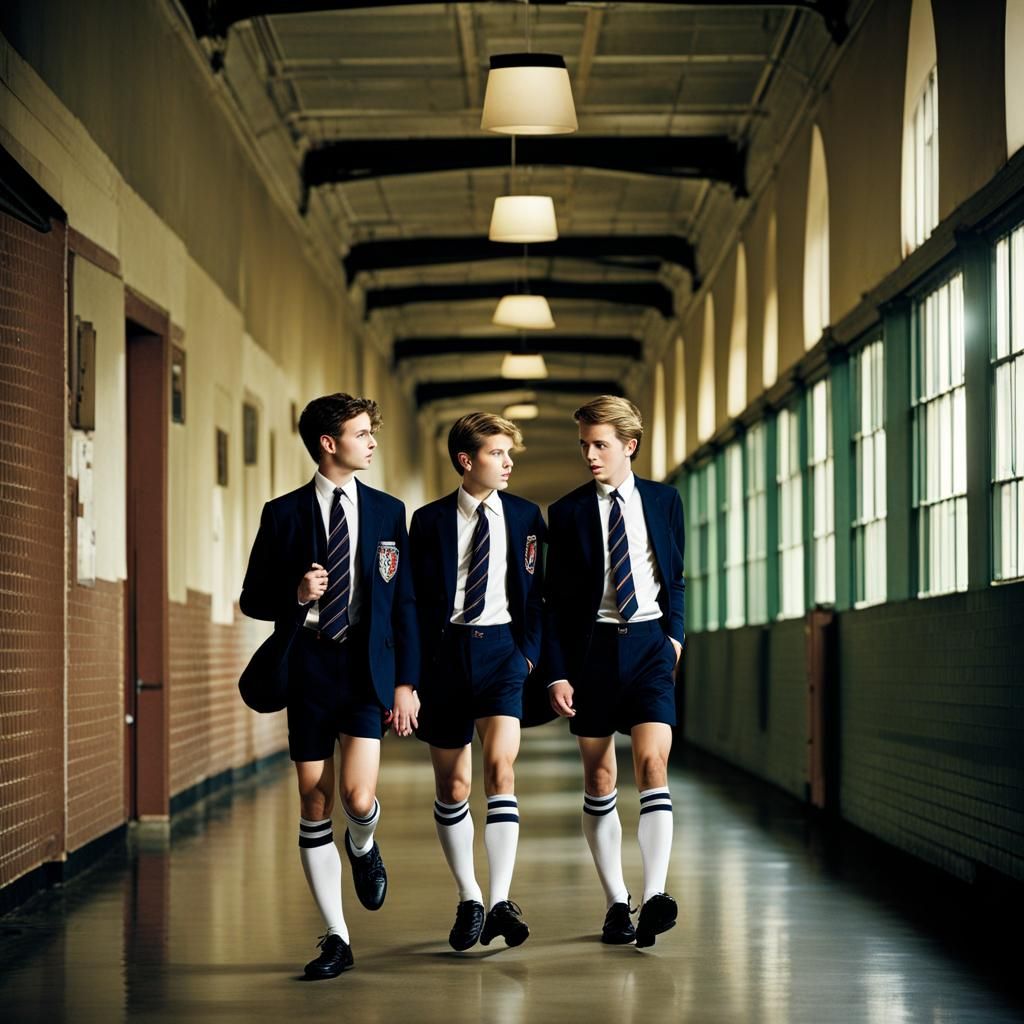 Gay Couple in School Uniform, Leibovitz Style