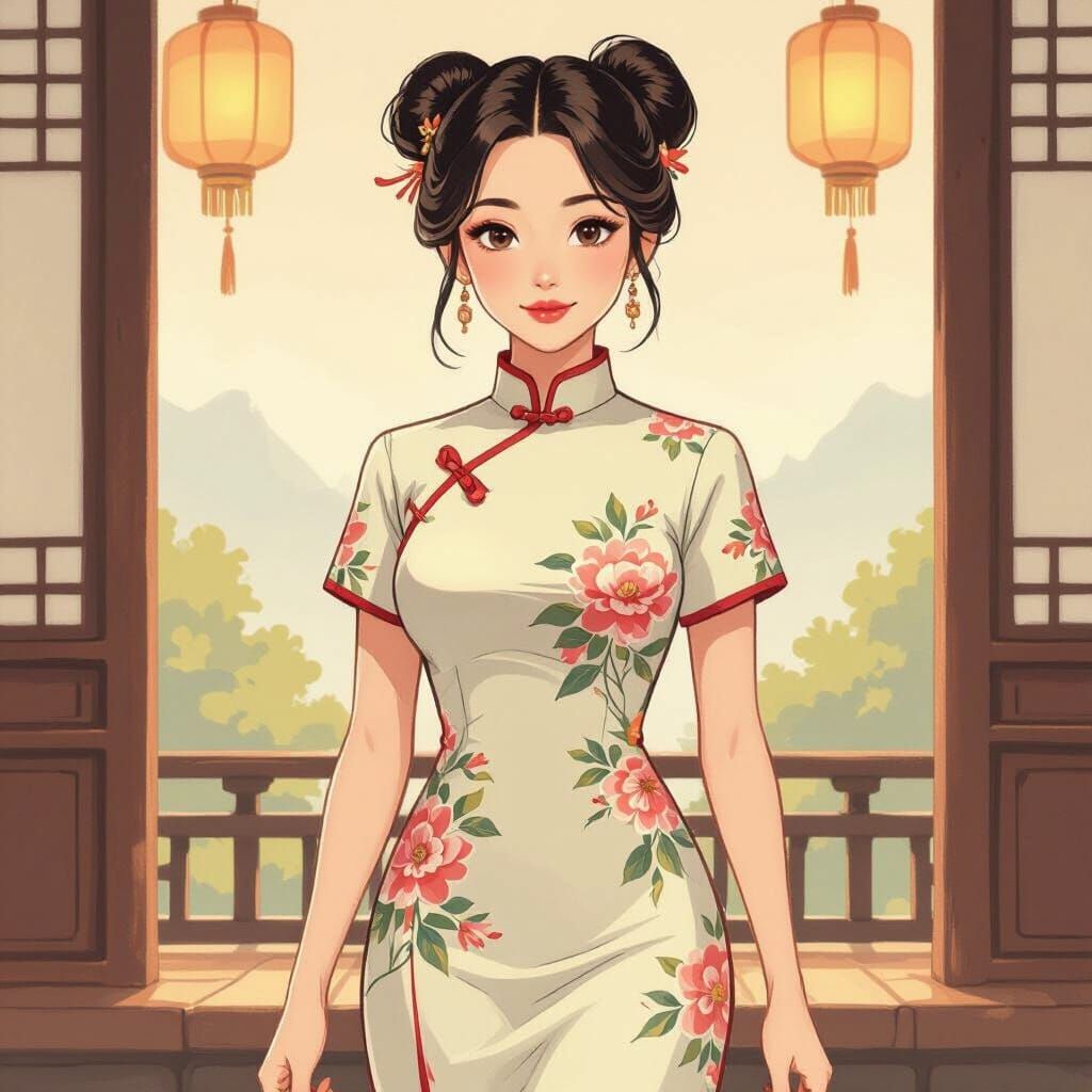 Chinese Woman in Cheongsam: Animated Style