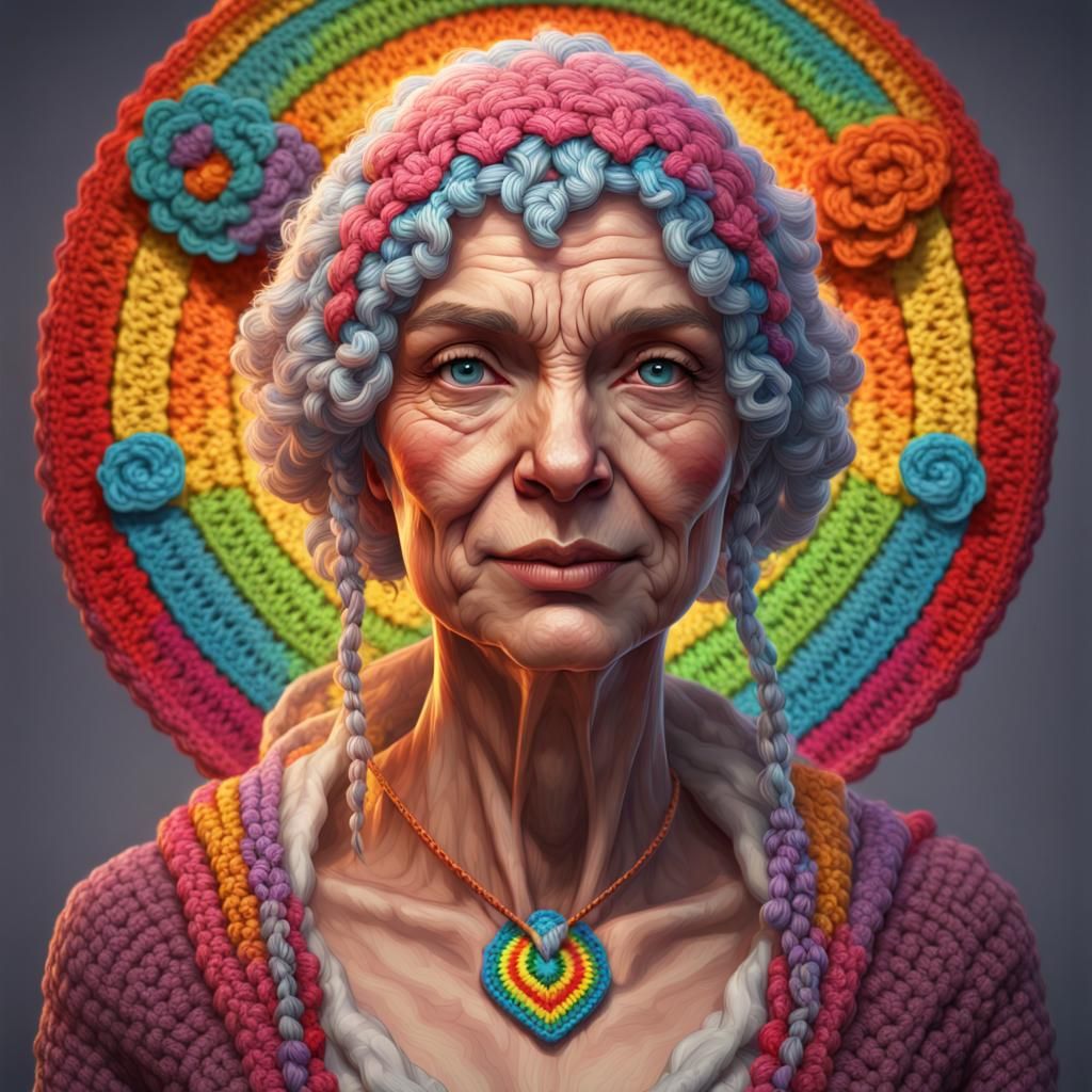 Rainbow Granny Square: Hyperdetailed Digital Art