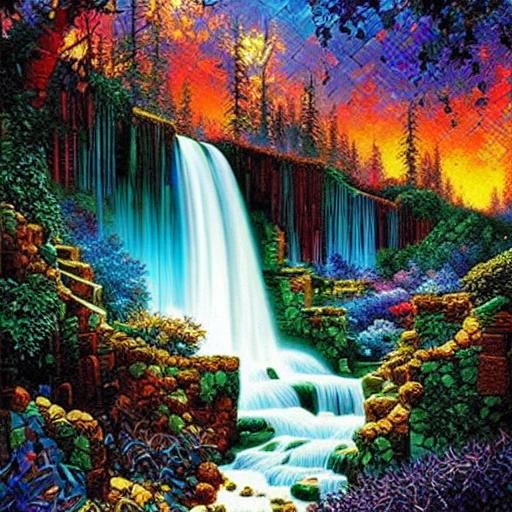 Dazzling Gemstone Mosaic Waterfall Wall Art
