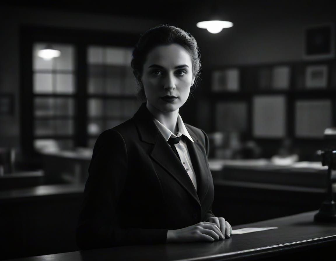 Film Noir Postmaster in Moody Monochrome Lighting