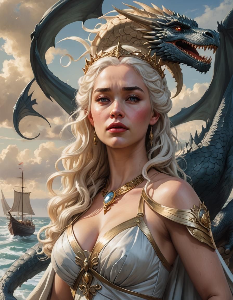 Voluptuous Daenerys Targaryen with Dragon, Hyperrealistic