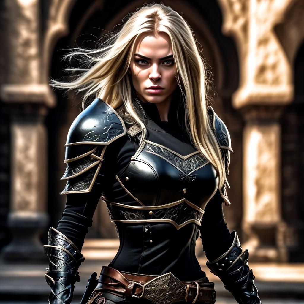 Hyperrealistic Female Rogue in Black Armor