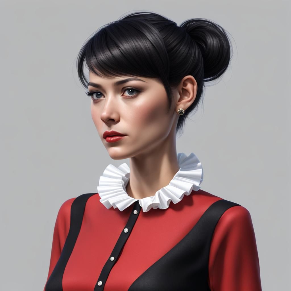 Hyperrealistic Portrait of a Thin Woman with Ponytail