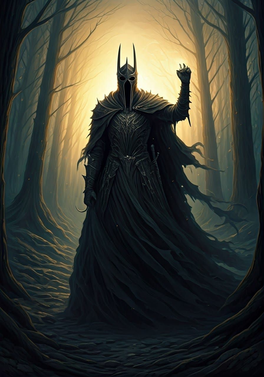Nazgul with One Ring in Dark Fantasy Forest