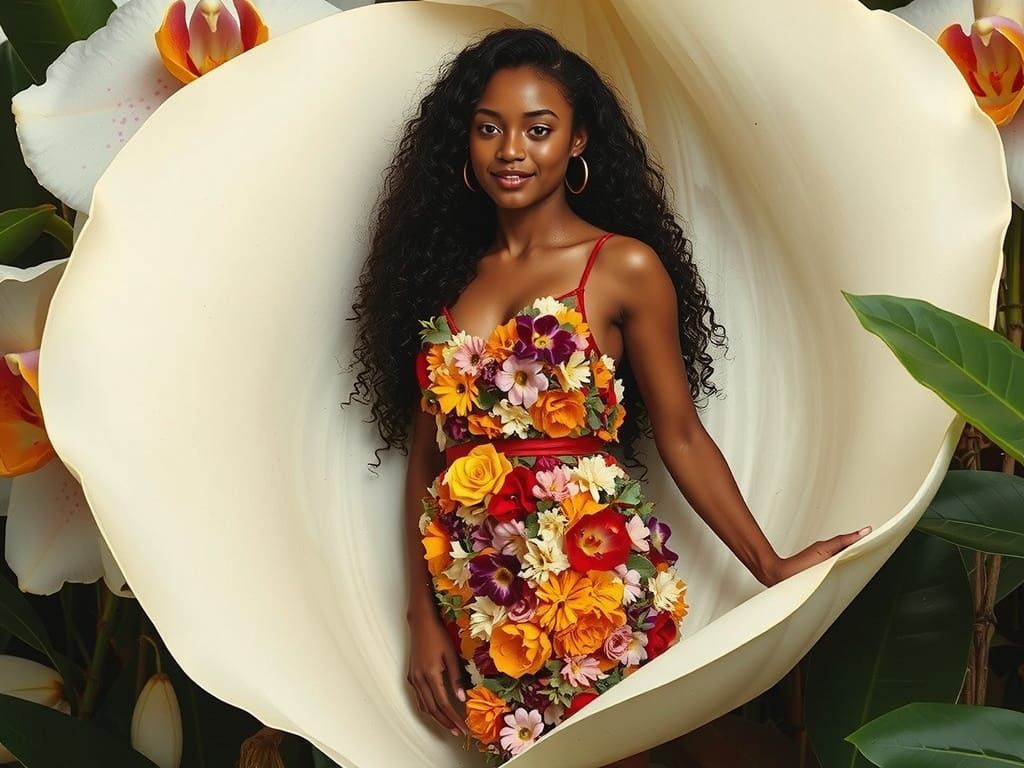 Cuban Flower Nymph in Giant Orchid Blossom