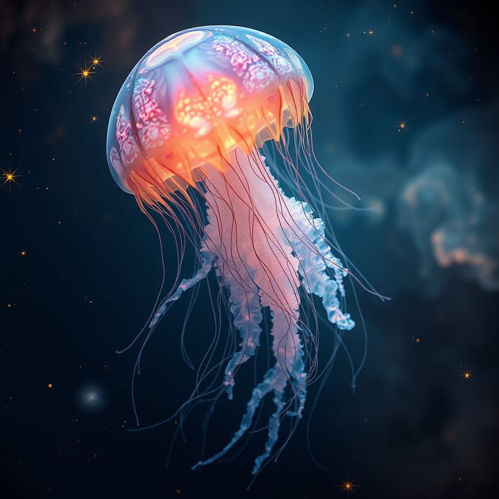 Ethereal Jellyfish Creature in Space, Bioluminescent