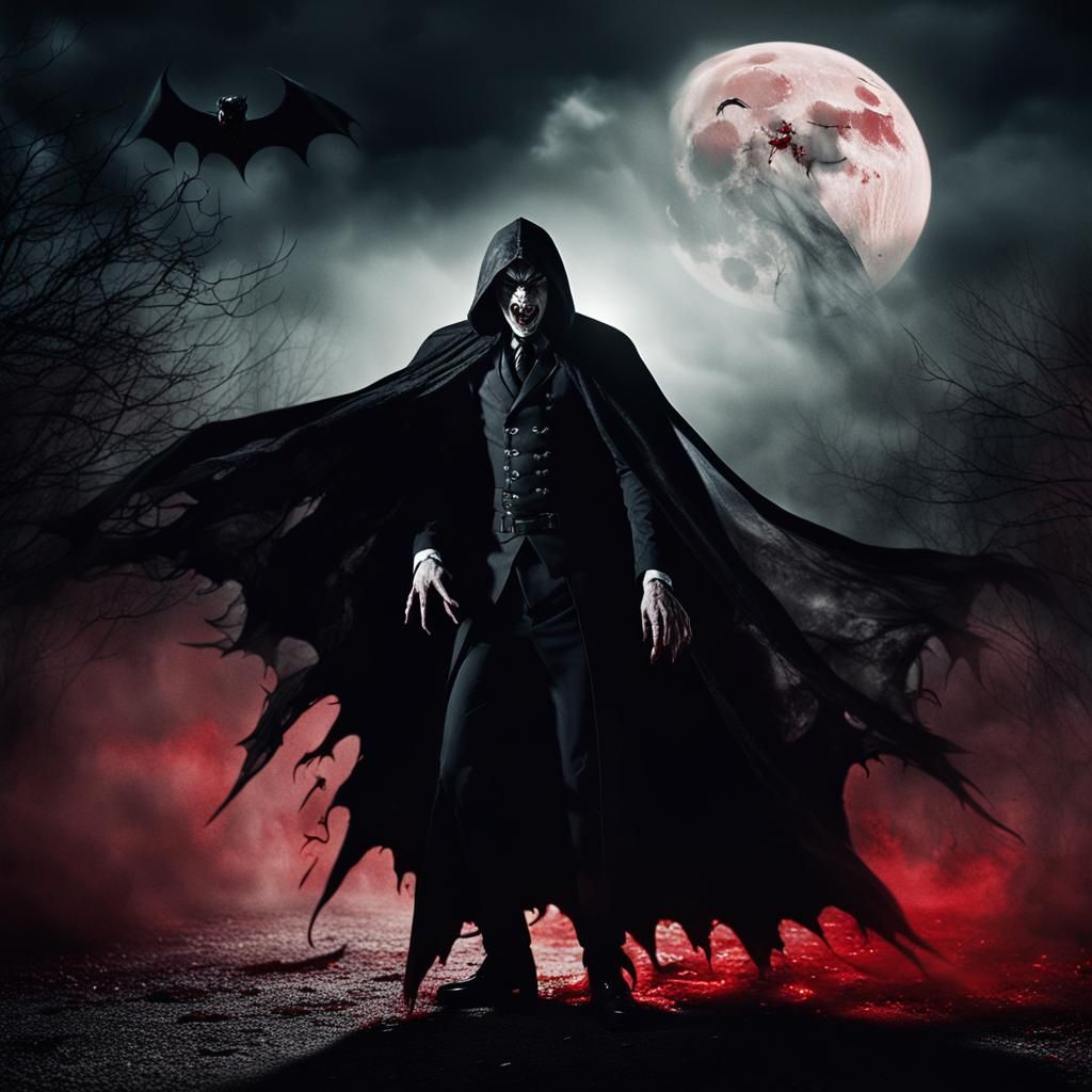 Sinister Vampire in Dreamlike Gothic Horror Scene