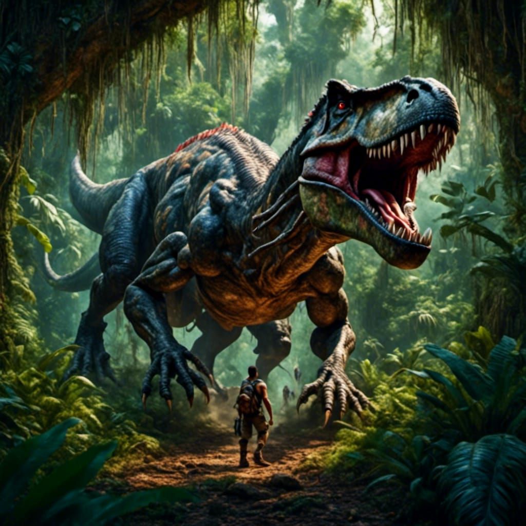 Tyrannosaur in Jungle, Disney Fantasy Art Style
