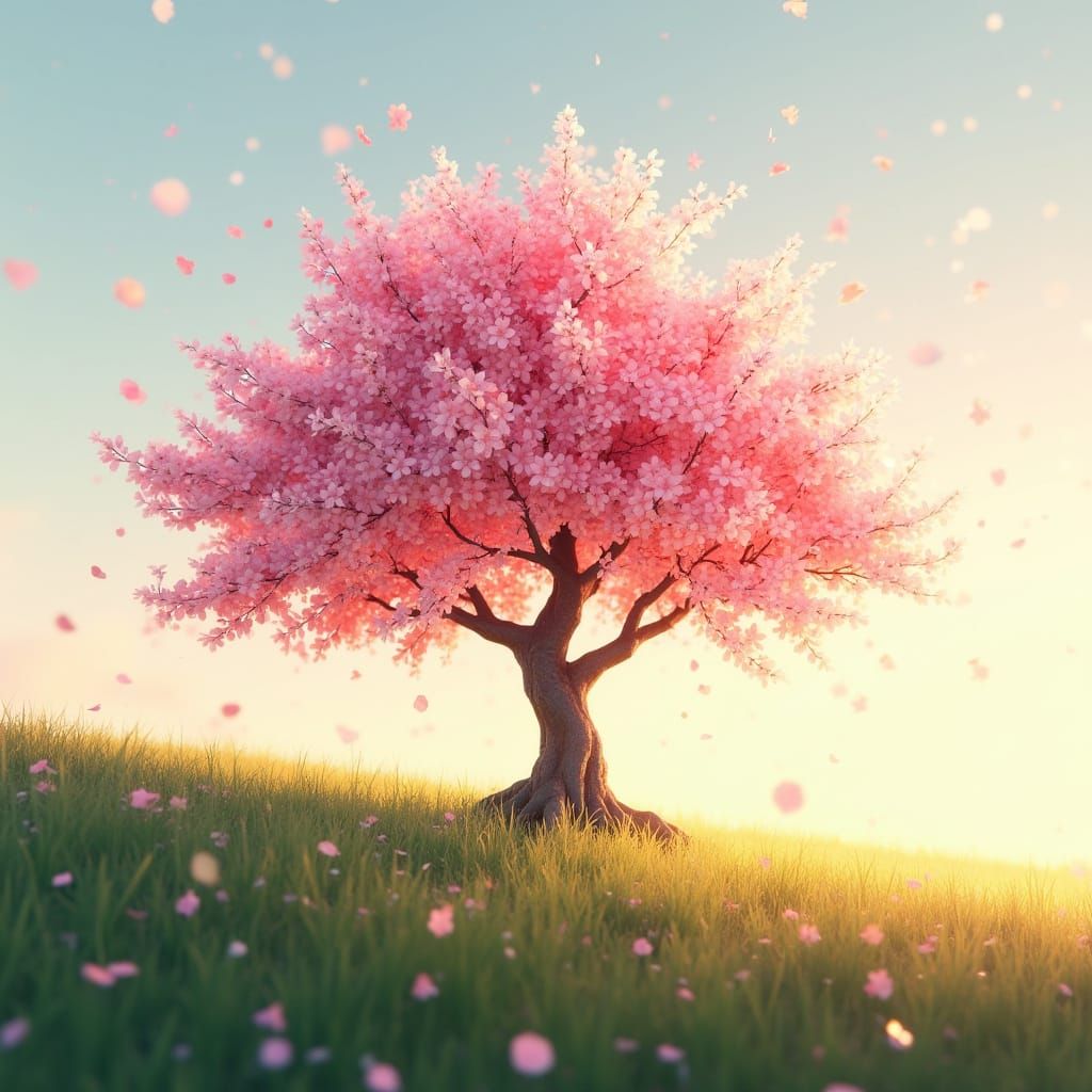 Cherry Blossom Tree in Digital Anime Style
