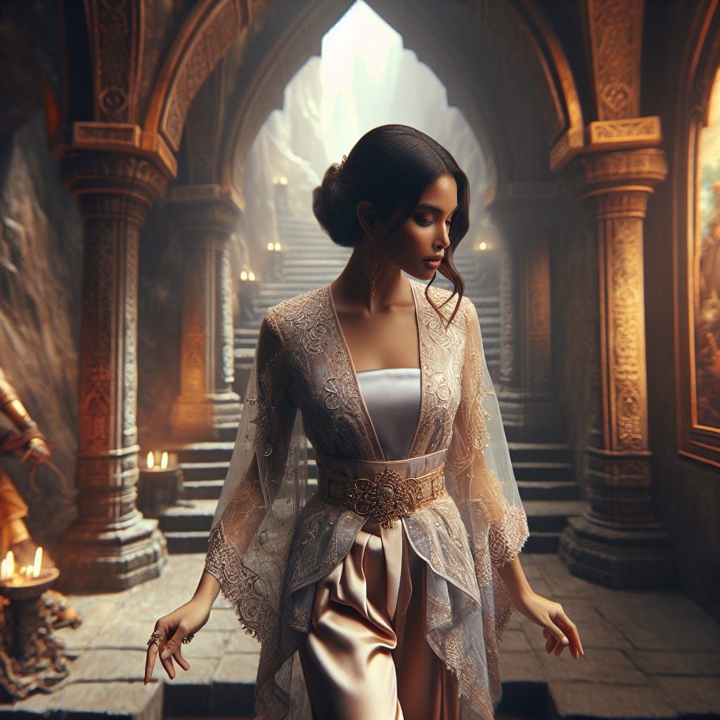 Hispanic Woman in Fantasy World: Hyperrealistic HDR Image