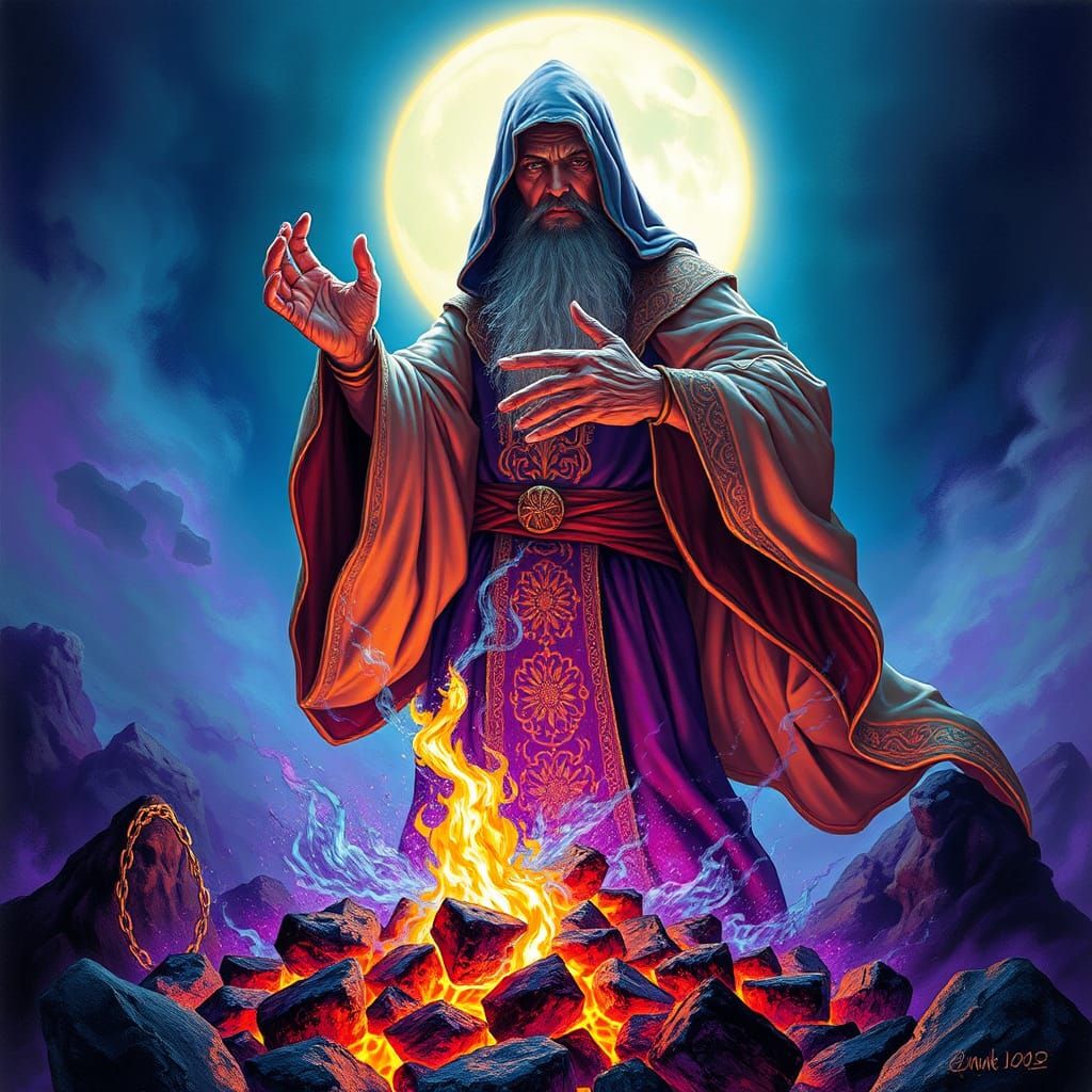 Mystical Wizard Casting Spell with Vibrant Energy