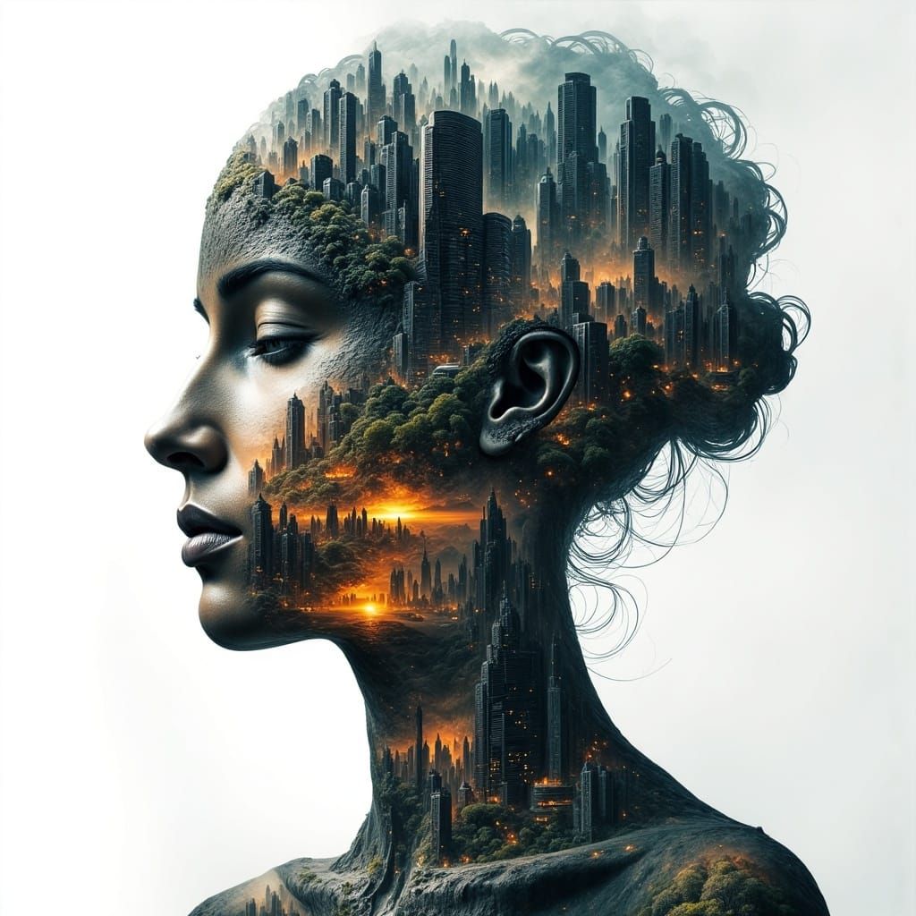 Double Exposure Abstract Person in Abstract Art