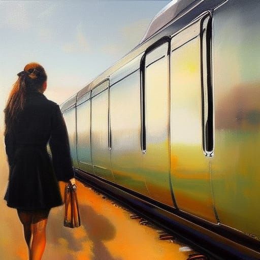 Girl on Train: Detailed Impasto Painting