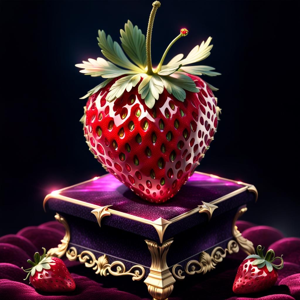 Ruby Strawberry: Surreal Close-Up Digital Art