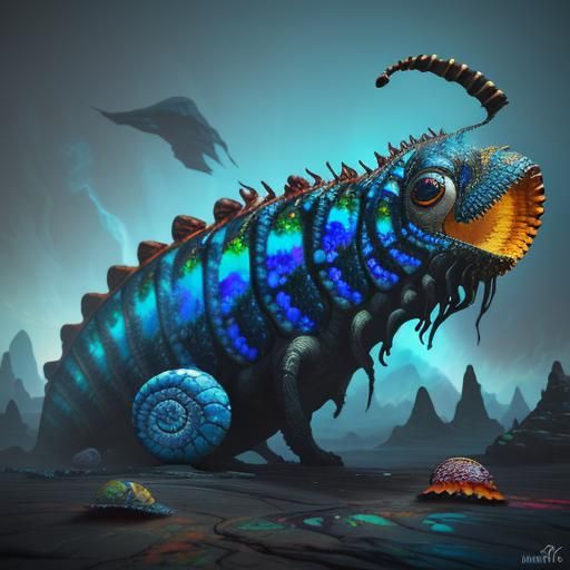 Surreal Caterpillar Ammonite Emerges from Opal Fossil